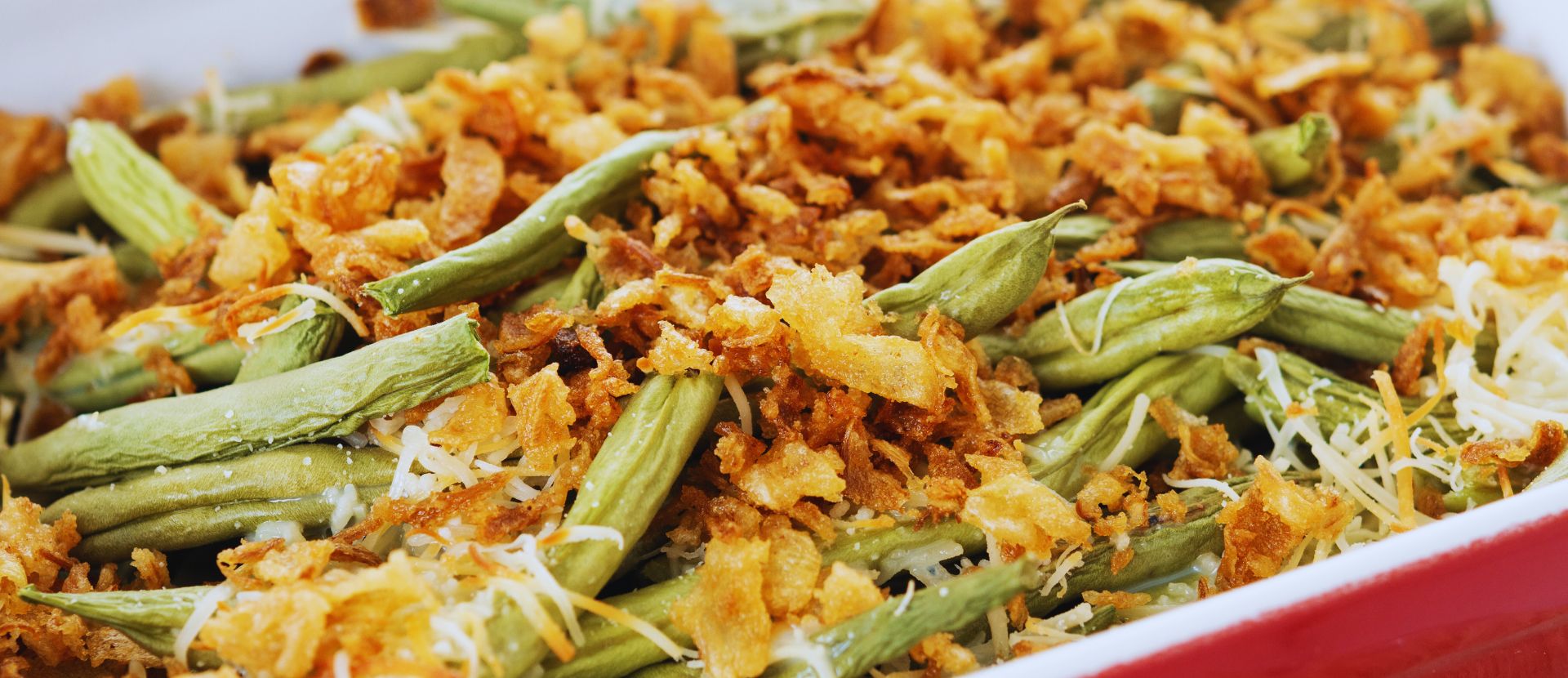 Fresh green bean casserole with cheese